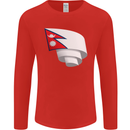 Curled Nepal Flag Nepalese Day Football Mens Long Sleeve T-Shirt Red