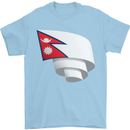 Curled Nepal Flag Nepalese Day Football Mens T-Shirt 100% Cotton Light Blue