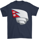 Curled Nepal Flag Nepalese Day Football Mens T-Shirt 100% Cotton Navy Blue
