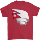 Curled Nepal Flag Nepalese Day Football Mens T-Shirt 100% Cotton Red