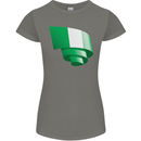 Curled Nigeria Flag Nigerian Day Football Womens Petite Cut T-Shirt Charcoal