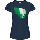Curled Nigeria Flag Nigerian Day Football Womens Petite Cut T-Shirt Navy Blue