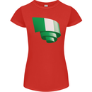 Curled Nigeria Flag Nigerian Day Football Womens Petite Cut T-Shirt Red