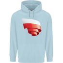 Curled Poland Flag Polish Day Football Childrens Kids Hoodie Light Blue