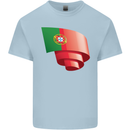 Curled Portugal Flag Portugese Day Football Kids T-Shirt Childrens Light Blue