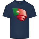 Curled Portugal Flag Portugese Day Football Kids T-Shirt Childrens Navy Blue