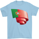 Curled Portugal Flag Portugese Day Football Mens T-Shirt 100% Cotton Light Blue
