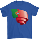 Curled Portugal Flag Portugese Day Football Mens T-Shirt 100% Cotton Royal Blue