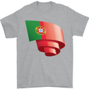 Curled Portugal Flag Portugese Day Football Mens T-Shirt 100% Cotton Sports Grey