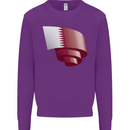 Curled Qatar Flag Qatari Day Football Kids Sweatshirt Jumper Purple