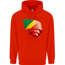 Curled Republic of the Congo Flag Day Football Childrens Kids Hoodie Bright Red