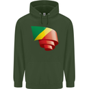 Curled Republic of the Congo Flag Day Football Childrens Kids Hoodie Forest Green
