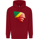 Curled Republic of the Congo Flag Day Football Childrens Kids Hoodie Red