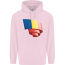 Curled Romania Flag Romanian Day Football Childrens Kids Hoodie Light Pink