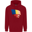 Curled Romania Flag Romanian Day Football Childrens Kids Hoodie Red