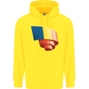 Curled Romania Flag Romanian Day Football Childrens Kids Hoodie Yellow
