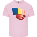 Curled Romania Flag Romanian Day Football Kids T-Shirt Childrens Light Pink