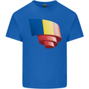 Curled Romania Flag Romanian Day Football Kids T-Shirt Childrens Royal Blue