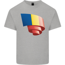 Curled Romania Flag Romanian Day Football Kids T-Shirt Childrens Sports Grey