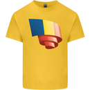 Curled Romania Flag Romanian Day Football Kids T-Shirt Childrens Yellow