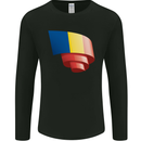Curled Romania Flag Romanian Day Football Mens Long Sleeve T-Shirt Black