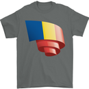 Curled Romania Flag Romanian Day Football Mens T-Shirt 100% Cotton Charcoal