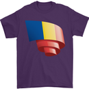 Curled Romania Flag Romanian Day Football Mens T-Shirt 100% Cotton Purple