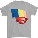 Curled Romania Flag Romanian Day Football Mens T-Shirt 100% Cotton Sports Grey