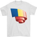 Curled Romania Flag Romanian Day Football Mens T-Shirt 100% Cotton White