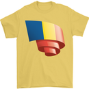 Curled Romania Flag Romanian Day Football Mens T-Shirt 100% Cotton Yellow