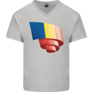Curled Romania Flag Romanian Day Football Mens V-Neck Cotton T-Shirt Sports Grey