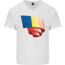 Curled Romania Flag Romanian Day Football Mens V-Neck Cotton T-Shirt White