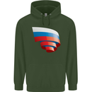 Curled Russia Flag Russian Day Football Childrens Kids Hoodie Forest Green