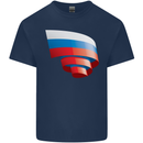 Curled Russia Flag Russian Day Football Kids T-Shirt Childrens Navy Blue