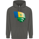 Curled Saint Vincent and Grenadines Flag Football Childrens Kids Hoodie Storm Grey