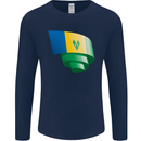Curled Saint Vincent and Grenadines Flag Football Mens Long Sleeve T-Shirt Navy Blue
