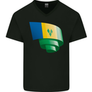 Curled Saint Vincent and Grenadines Flag Football Mens V-Neck Cotton T-Shirt Black