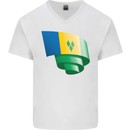 Curled Saint Vincent and Grenadines Flag Football Mens V-Neck Cotton T-Shirt White