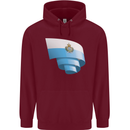 Curled San Marino Flag Sammarinese Day Football Childrens Kids Hoodie Maroon