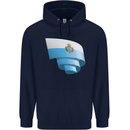 Curled San Marino Flag Sammarinese Day Football Childrens Kids Hoodie Navy Blue