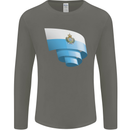 Curled San Marino Flag Sammarinese Day Football Mens Long Sleeve T-Shirt Charcoal