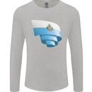 Curled San Marino Flag Sammarinese Day Football Mens Long Sleeve T-Shirt Sports Grey