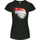 Curled Singapore Flag Singaporean Day Football Womens Petite Cut T-Shirt Black
