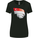 Curled Singapore Flag Singaporean Day Football Womens Wider Cut T-Shirt Black