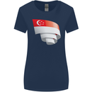 Curled Singapore Flag Singaporean Day Football Womens Wider Cut T-Shirt Navy Blue