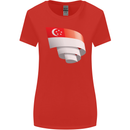 Curled Singapore Flag Singaporean Day Football Womens Wider Cut T-Shirt Red
