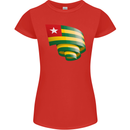 Curled Togo Flag Togolese Day Football Womens Petite Cut T-Shirt Red
