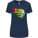 Curled Togo Flag Togolese Day Football Womens Wider Cut T-Shirt Navy Blue