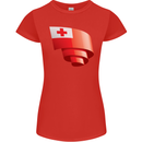 Curled Tongo Flag Tongan Day Football Womens Petite Cut T-Shirt Red