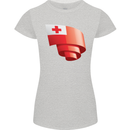 Curled Tongo Flag Tongan Day Football Womens Petite Cut T-Shirt Sports Grey
